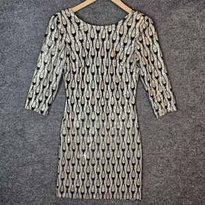 Ark & Co‎ Black and Gold Sequin 3/4Long Sleeve Dress